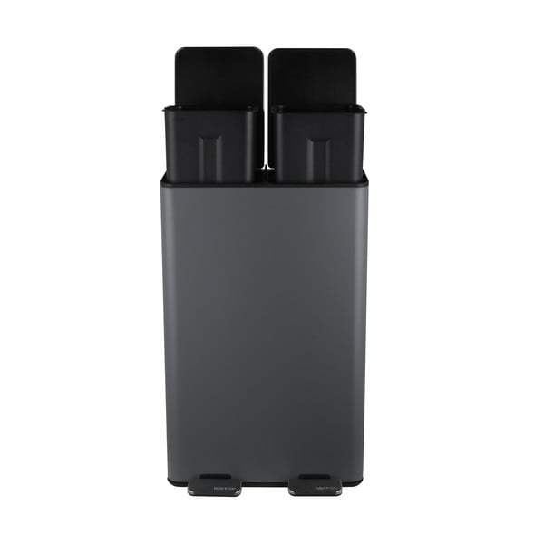 Tmavosivý oceľový odpadkový kôš 2x30 l na triedený odpad/nášľapný Aliya – Spirella-image-3