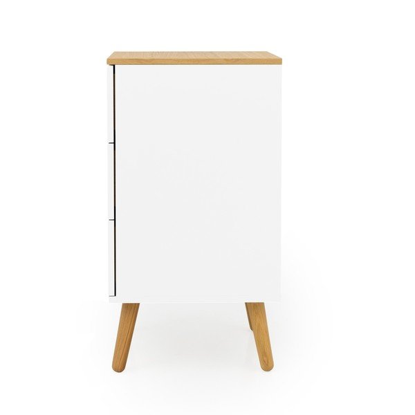 Biela skrinka s detailmi v dekore dubového dreva s 3 zásuvkami Tenzo Dot, šírka 40 cm-image-3
