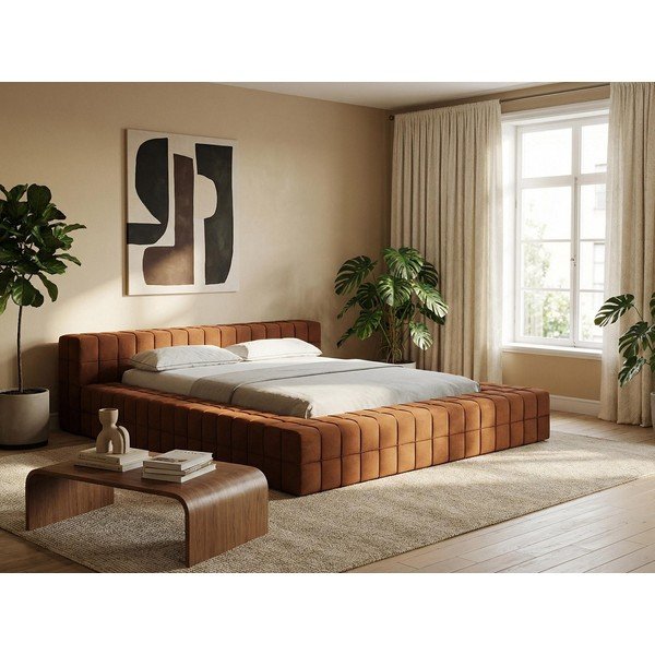 Tmavosivá čalúnená dvojlôžková posteľ s roštom 140x200 cm Akela – Makamii-image-1