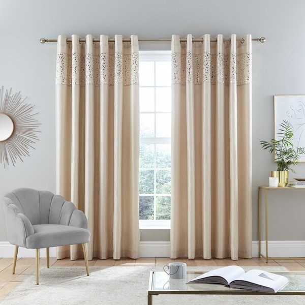 Béžové závesy v súprave 2 ks 168x229 cm Glitzy Sequin – Catherine Lansfield-image-1