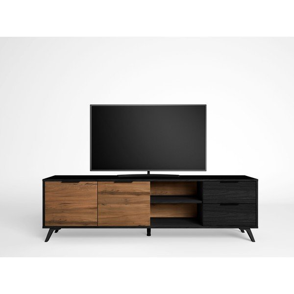 Čierny/prírodný TV stolík v dekore orecha 181x53 cm Noe – Marckeric-image-3