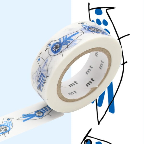 Bielo-modrá washi páska MT Masking Tape Retrobirds