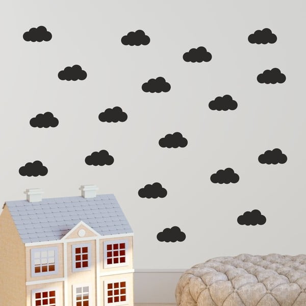 Sada čiernych samolepiek na stenu North Carolina Scandinavian Home Decors Cloudy