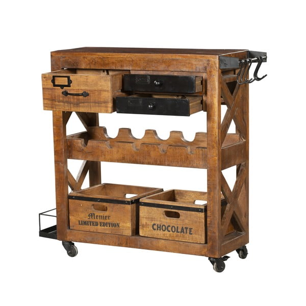 Vinotéka z mangového dreva v prírodnej farbe počet fliaš 5, 100x92x30 cm Ravi – Interia Home & Living-image-2