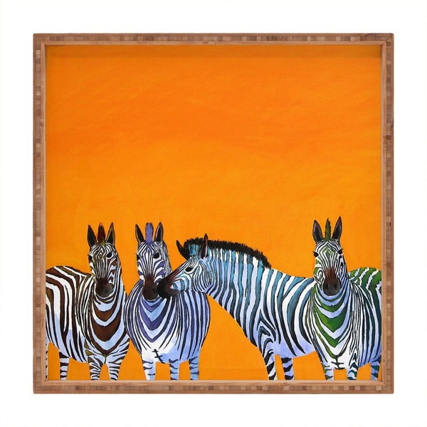 Drevený dekoratívny servírovací podnos Zebras, 40 × 40 cm