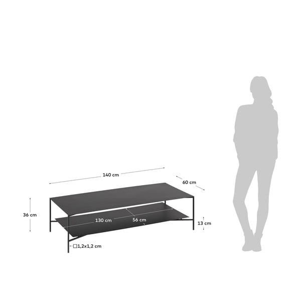 Čierny oceľový konferenčný stolík 60x140 cm Azisi – Kave Home-image-4