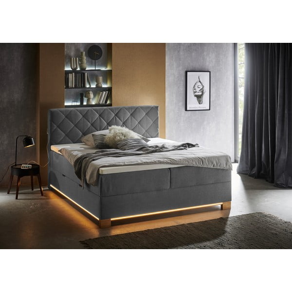 Sivá boxspring posteľ s úložným priestorom 180x200 cm Messina – Meise Möbel-image-1