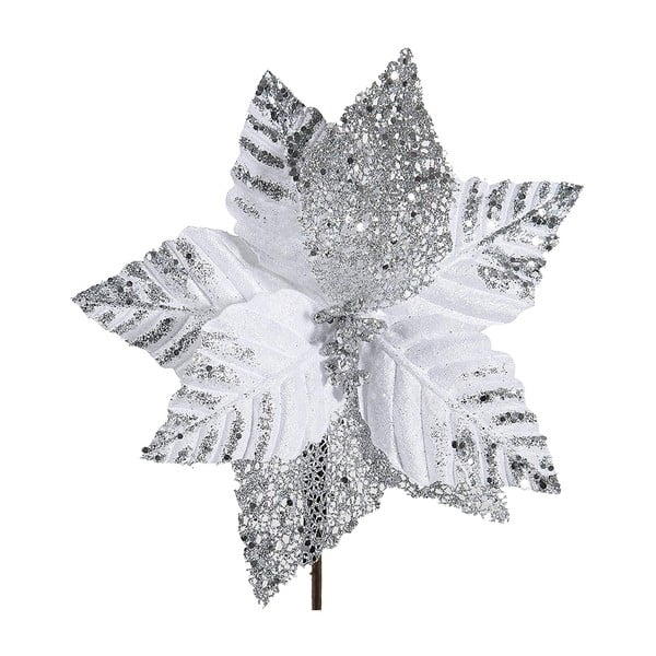 Vianočná plastová dekorácia v tvare kvetu v bielej a striebornej farbe DecoKing Astra