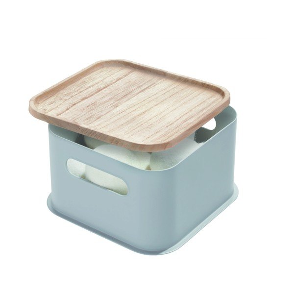 Sivý úložný box s vekom z dreva paulownia iDesign Eco Handled, 21,3 x 21,3 cm-image-1