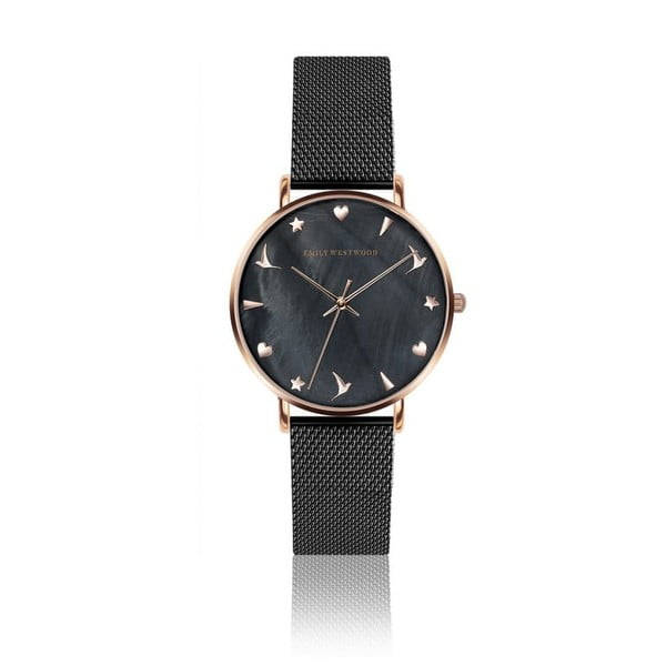 Dámske hodinky s čiernym remienkom z antikoro ocele Emily Westwood Aura