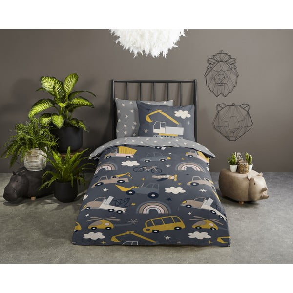 Sivé bavlnené detské obliečky na jednolôžko 140x200 cm Rush – Good Morning-image-1