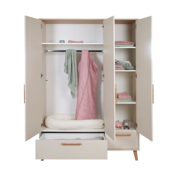 Krémová/v prírodnej farbe detská šatníková skriňa v dekore duba 138x200x55 cm Jil – Roba-image-3