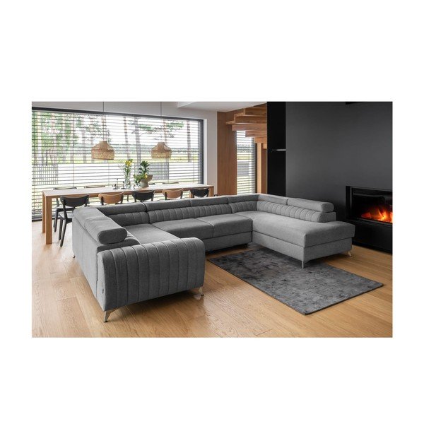 Tmavosivá rozkladacia/s úložným priestorom rohová pohovka (pravý roh/do tvaru "U") Louis – ELTAP-image-1