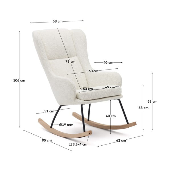 Biele hojdacie kreslo z textílie bouclé Maustin – Kave Home-image-4