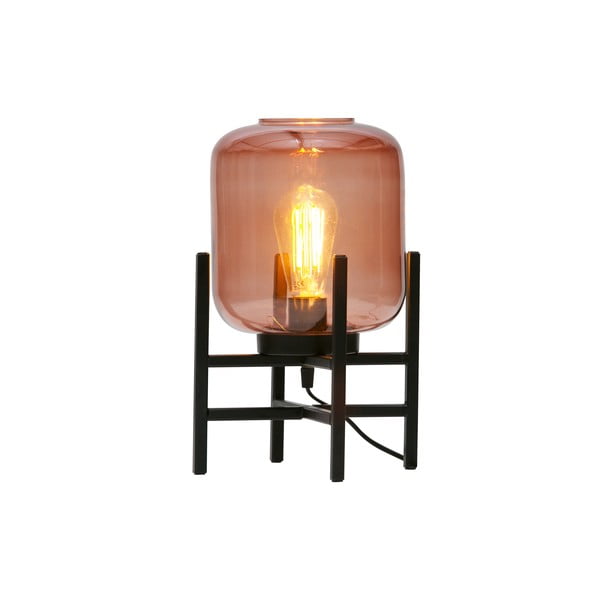 Ružovo-čierna stolová lampa so skleneným tienidlom WOOOD Abel