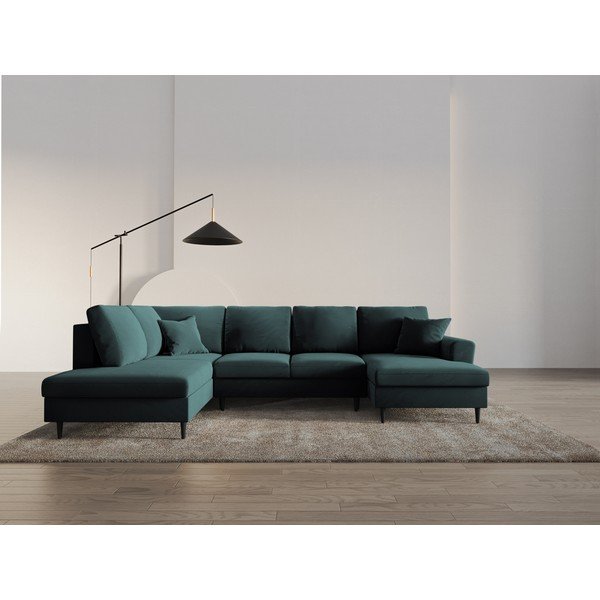 Zamatová rozkladacia/s úložným priestorom rohová pohovka v petrolejovej farbe (ľavý roh/do "U") Kyoto – Cosmopolitan Design-image-2