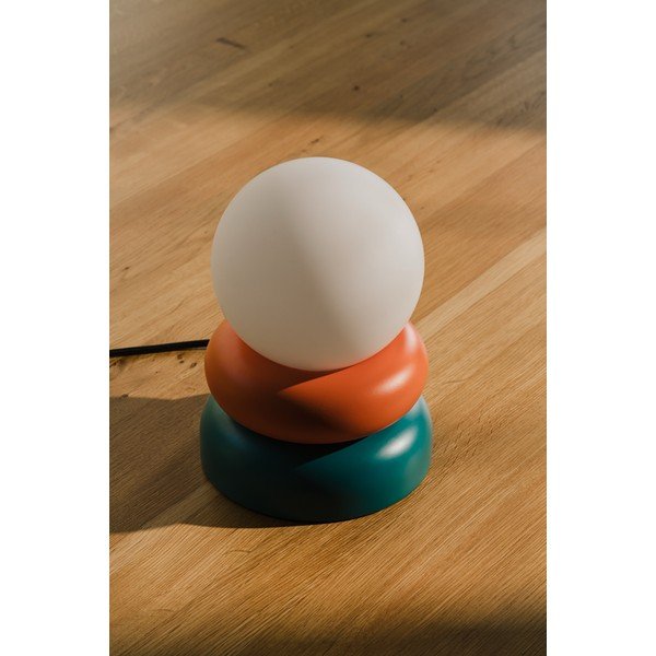 Stolová lampa z masívneho dreva v petrolejovej farbe/oranžová so skleneným tienidlom (výška  24 cm) Otem – noo.ma-image-4