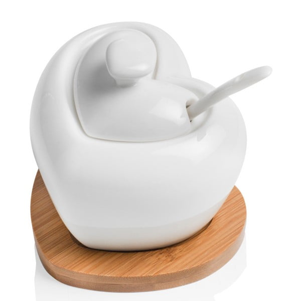 Porcelánová cukornička s lyžičkou a bambusovou podložkou Brandani Heart-image-1