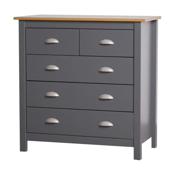 Antracitovosivá komoda z masívneho borovicového dreva s 5 zásuvkami Marckeric Jade-image-2