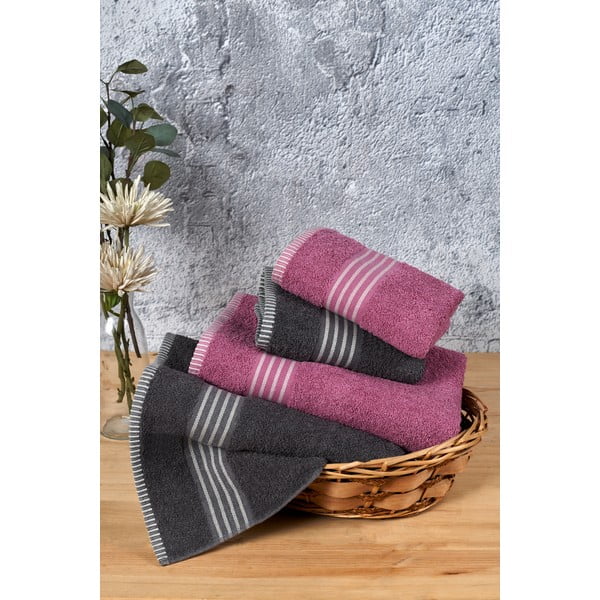 Ružové/antracitové bavlnené uteráky a osušky v súprave 4 ks – Mila Home