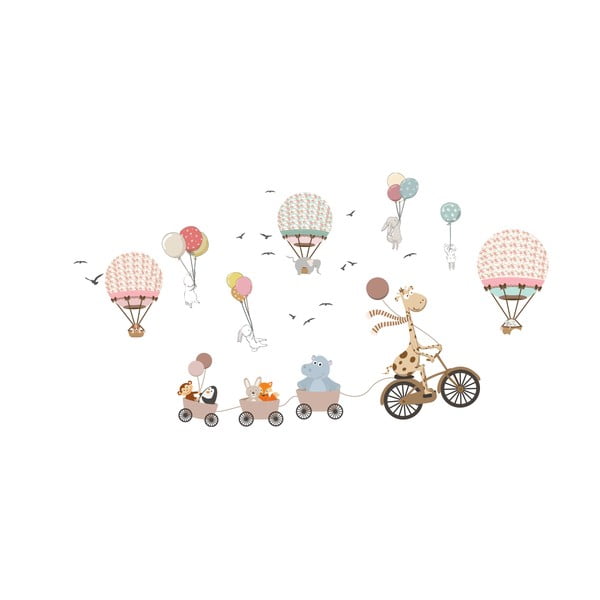 Detská samolepka na stenu Ambiance Animals and Hot Air Balloons in the Clouds, 90 x 60 cm