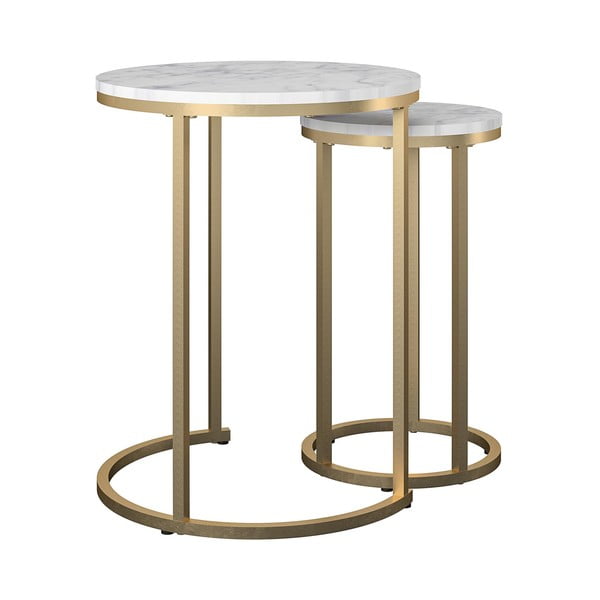Biele/v zlatej farbe okrúhle konferenčné stolíky v súprave 2 ks s doskou v dekore mramoru ø 45 cm Amelia – CosmoLiving by Cosmopolitan-image-1