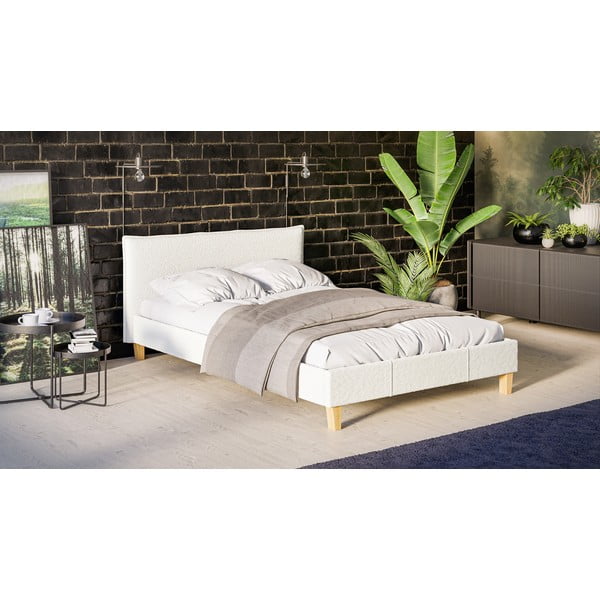 Krémová čalúnená dvojlôžková posteľ s roštom 140x200 cm Tina - Ropez-image-2