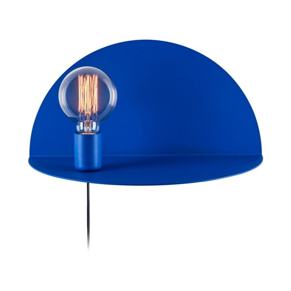 Modrá nástenná lampa s poličkou Shelfie, výška 20 cm