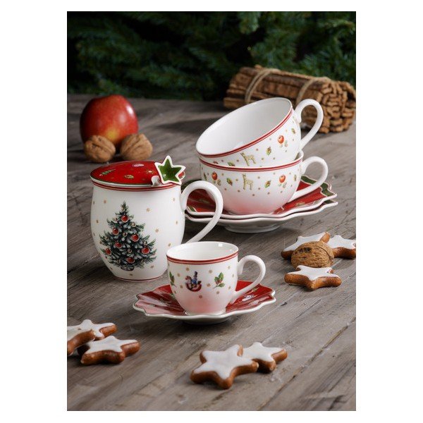Červeno-biely porcelánový hrnček s tanierikom s vianočným motívom Villeroy & Boch, 0,3 l-image-2