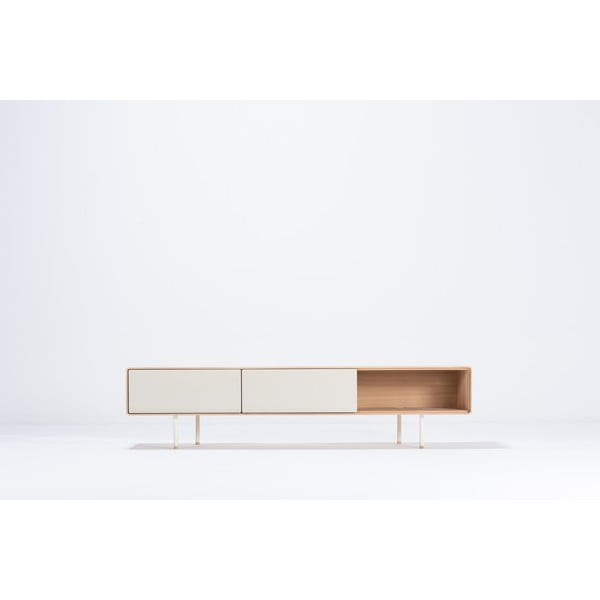 TV stolík z dubového dreva v bielo-prírodnej farbe 200x48 cm Fina – Gazzda-image-2