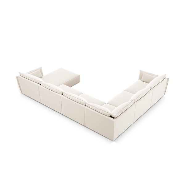 Béžová zamatová rohová pohovka (ľavý roh/do "U") Vanda – Mazzini Sofas-image-3