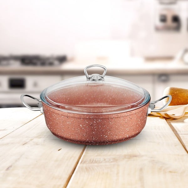 Ružový nízký hliníkový hrniec s pokrievkou Güral Porselen Classic, ø 26 cm-image-1