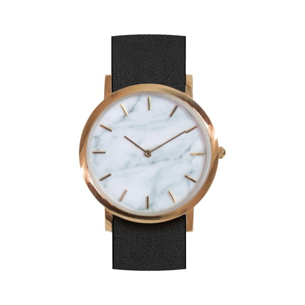 Biele mramorové hodinky s čiernym remienkom Analog Watch Co. Classic