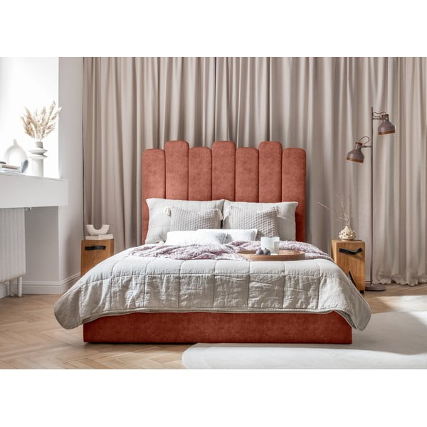 Čalúnená dvojlôžková posteľ s úložným priestorom s roštom 160x200 cm v tehlovej farbe Dreamy Aurora – Miuform-image-3