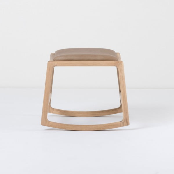 Podnožka s konštrukciou z masívneho dubového dreva s hnedým koženým detailom Gazzda Dedo-image-2