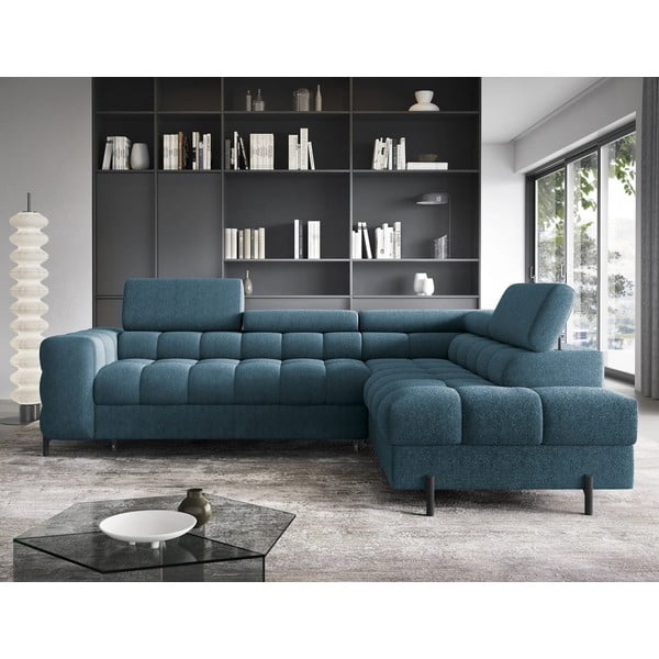 Modrá rozkladacia/s úložným priestorom rohová pohovka z textílie buklé (pravý roh/do L) Ferucce – ELTAP-image-1