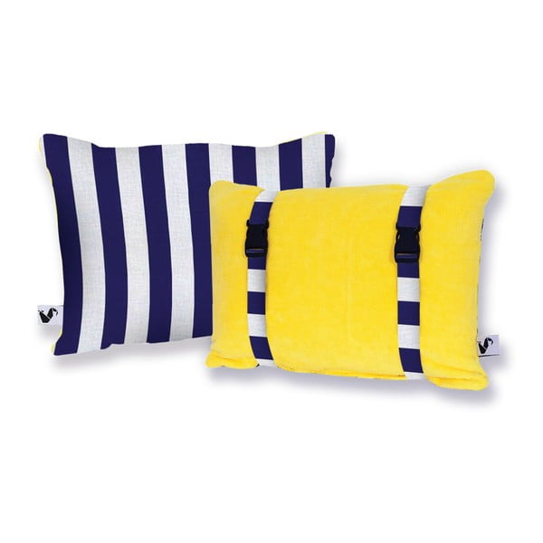 Žltý obojstranný plážový vankúš Origama Blue Stripes