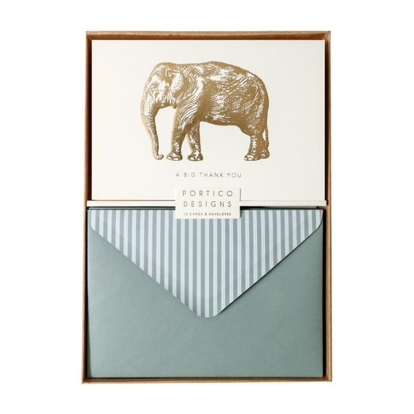 Sada 10 darčekových pohľadníc s obálkami Portico Designs FOIL Big Elephant
