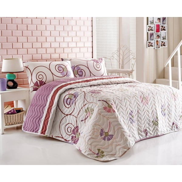 Prikrývka na posteľ a obliečky na vankúš Daydream Lilac, 200x220 cm