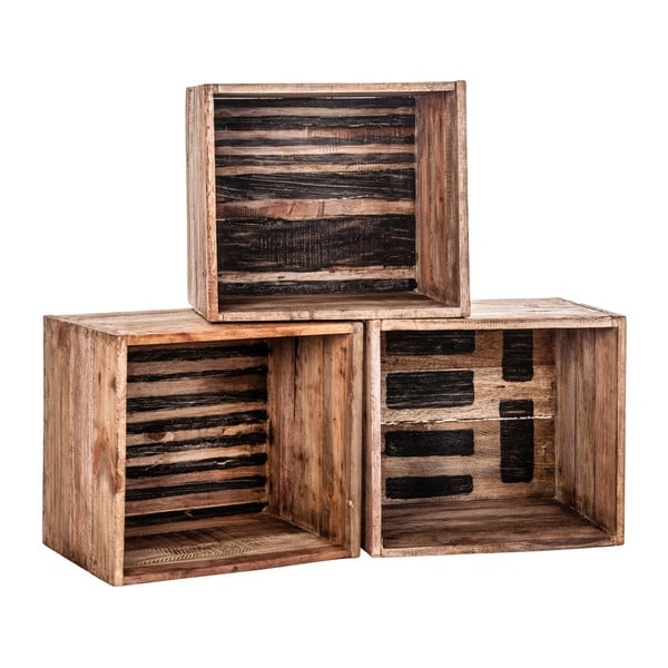Sada 3 dekoratívnych boxov z mahagónového a akáciového dreva VICAL HOME Raz