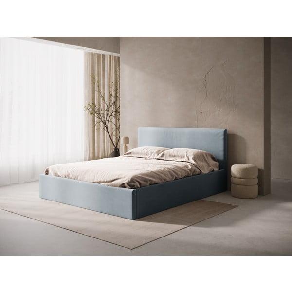 Svetlomodrá čalúnená dvojlôžková posteľ s úložným priestorom/bez čela s roštom 140x200 cm Susan – Micadoni -image-1