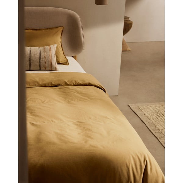 Obliečky na dvojlôžko/predĺžené z bavlneného perkálu v horčicovej farbe 260x240 cm Sifinia – Kave Home-image-2