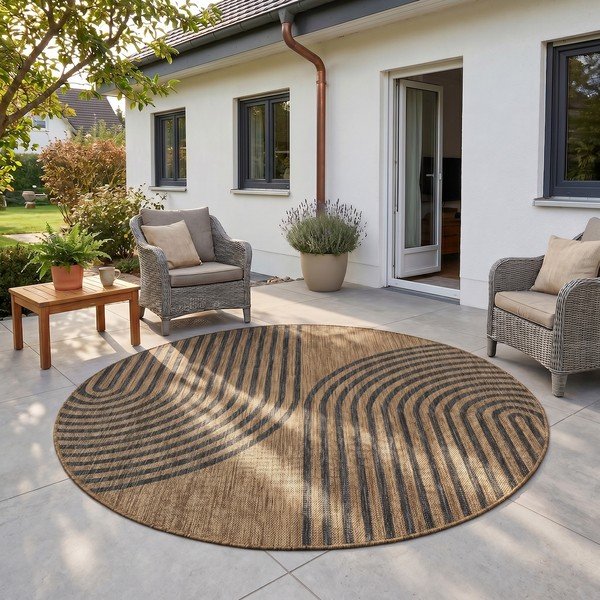 Čierny/hnedý okrúhly vnútorný a vonkajší koberec ø 160 cm Mira 1453 – Ayyildiz Carpets-image-1