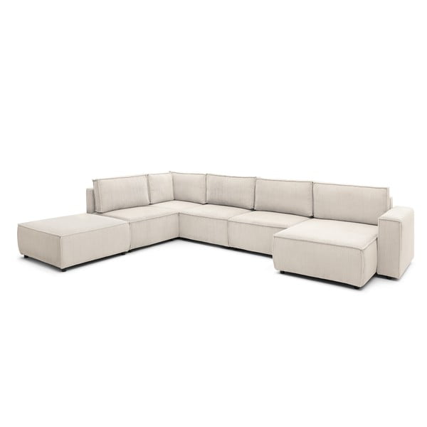 Krémovobiela menčestrová rohová pohovka (ľavý roh/do tvaru "U") Nihad modular – Bobochic Paris-image-3