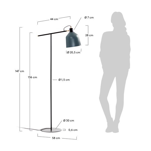 Stojacia lampa v petrolejovej farbe s kovovým tienidlom (výška 147 cm) Olimpia – Kave Home-image-3