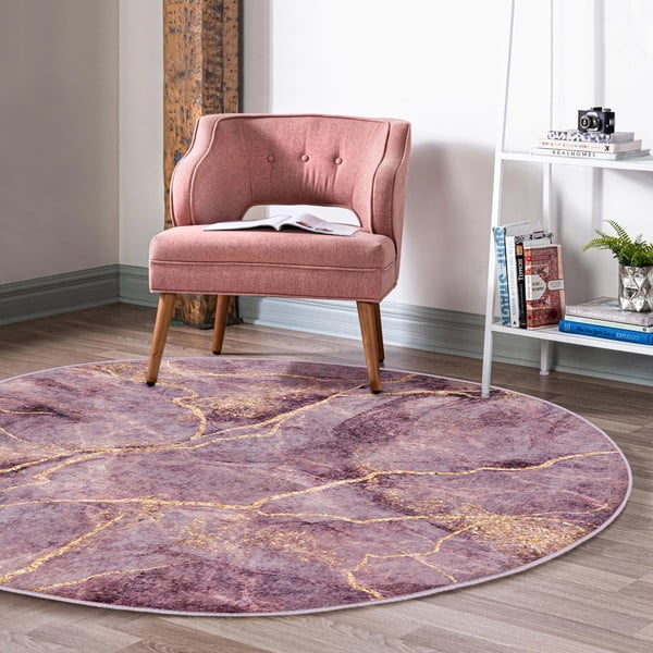 Ružový prateľný okrúhly koberec vhodný pre robotické vysávače ø 80 cm Comfort – Mila Home-image-1