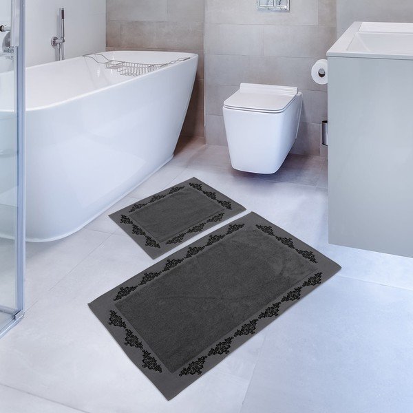 Súprava 2 tmavosivých bavlnených kúpeľňových predložiek Hobby Sapphire