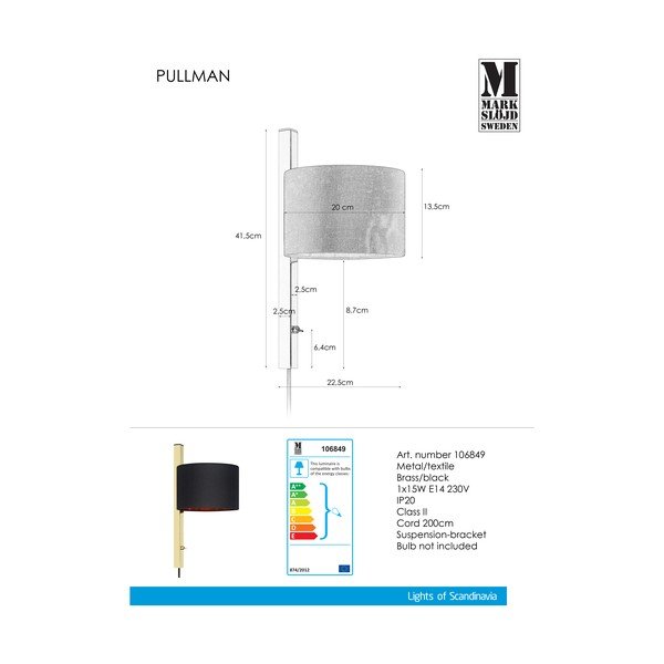 Nástenné svetlo v čierno-zlatej farbe Markslöjd Pullman-image-2