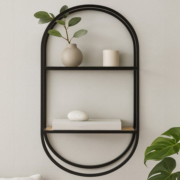 Čierna/v prírodnej farbe poschodová kovová polica 35 cm Mataram – Premier Housewares-image-1