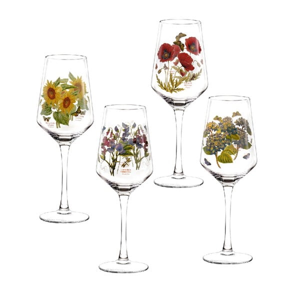 Sada 4 ks pohárov na víno s motívom kvetín Portmeirion, 450 ml